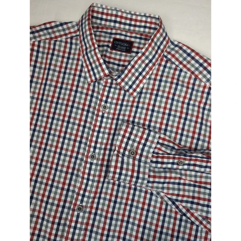 UNTUCKit Men's XXL long-sleeve button-down red white blue plaid check Cotton‎